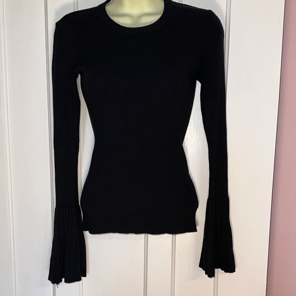 Marled Reunited Clothing Black‎ Ribbed Knit Sweater with Bell Sleeves